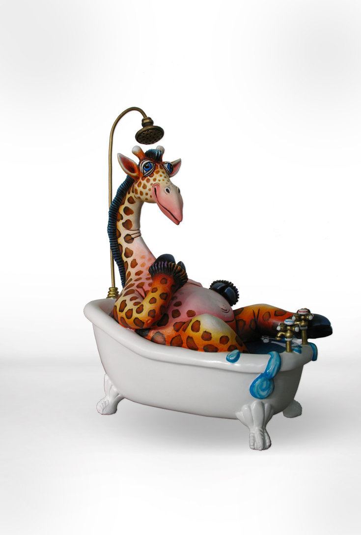 Carlos and Albert Giraffe in Bathtub